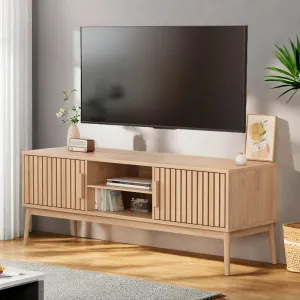 Boho TV Stand Entertainment Center with Storage Cabinets & Open Shelves, Modern Wood Media Console for TVs Up to 50", Natural