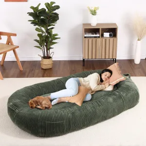Dog Bed for Adult, Human Size Giant Dog Bed for Men and Women, 71”x48”x14” Human Dog Lazy Sofa Bed for People and Pets, Washable Strip Flannel Nap Bed Adult Oval, Human-Sized Dog Bed,Dark Green