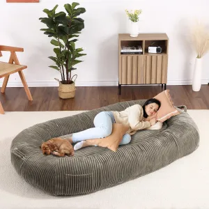 Dog Bed for Adult, Human Size Giant Dog Bed for Men and Women, 71”x48”x14” Human Dog Lazy Sofa Bed for People and Pets, Washable Strip Flannel Nap Bed Adult Oval, Human-Sized Dog Bed,Brown