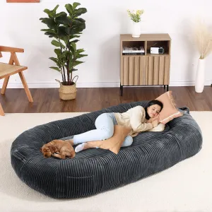 Dog Bed for Adult, Human Size Giant Dog Bed for Men and Women, 71”x48”x14” Human Dog Lazy Sofa Bed for People and Pets, Washable Strip Flannel Nap Bed Adult Oval, Human-Sized Dog Bed,Dark Grey