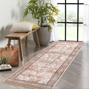 Vintage Floral Runner Rug 2x6 Boho Medallion Rug Washable Rug Oriental Entryway Runners Indoor Soft Non Slip Low Pile Laundry Hallway Rug Runner for Kitchen Living Room Bedroom Bedside Orange