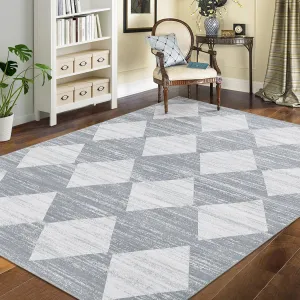 Washable Rugs 10x13 Area Rug for Living Room Bedroom Office Large Non Slip Trellis Carpet Grey Soft Neutral