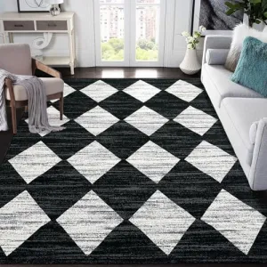 Black & White 4x6 Rug Machine Washable Rugs Bedroom Rugs Checkered Rug Abstract Geometric Rug Non Slip Rugs Modern Area Rug Carpet for Office Kitchen Entryway Living Room Bathroom