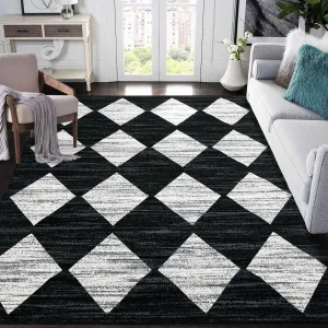 Area Rug Black & White 5x7 Washable Rugs Checkered Rug Modern Geometric Rug Bedroom Rug, Soft Neutral Accent Rugs for Living Room Entryway Dining Room,Stain Resistant Non-Slip Low-Pile Floor Carpet