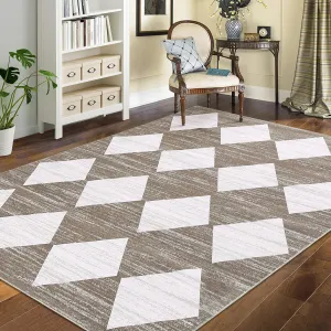 Washable Rugs 9x12 Area Rug for Living Room Distressed Geometric Area Rug for Bedroom Large Area Rug Office Rug Neutral Soft Nursery Rug Modern Trellis Rug Meline Checkered Rug Brown