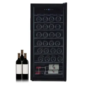 32 Bottles Compressor Wine Cooler Refrigerator, 41℉-64℉ Freestanding Wine Cellar, Compact Design, Single Glass Door, Digital LED Touch Control, For Red, White, Champagne or Sparkling Wine