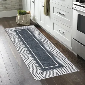 Border Kitchen Rugs 2x6 Washable Runners Rugs for Hallways Thin Non Slip Rugs Modern Hallway Runner Rug for Bedroom Bathroom, Dark Grey