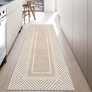Bordered Runner Rug 2x6 Entryway Runner Rug Washable Hallway Runners Ultra-Thin Low Pile Floor Mat Non Slip Accent Carpet Modern Non-Shedding Long Rug Bedroom Bedside Laundry Kitchen Khaki