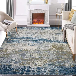 Washable Area Rug 4x6 Abstract Non Slip Rug for Living Room Blue, Ultra Thin, Stain Resistant, Soft Carpet