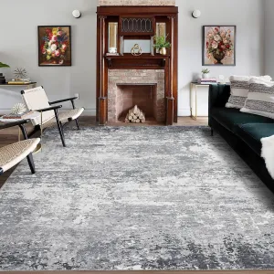 Grey 10x13 Large Washable Rugs for Living Room Non Slip Modern Abstract Bedroom Rug Ultra-Thin Low Pile Non-Shedding Farmhouse Rug Contemporary Foldable Rug for Dining Room Home Office
