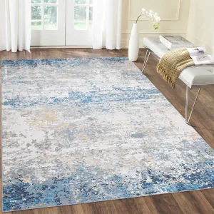 Living Room Area Rugs Grey Blue 8x10 Abstract Machine Washable Rugs Ultra-Thin Non Slip Bedroom Rugs Modern Printed Distressed Carpet for Dining Room Office Kitchen Playroom Floor Decor