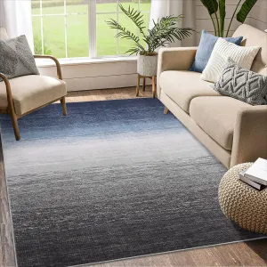 4x6 Bedroom Area Rug Modern Abstract Area Rug Non-Slip Stain Resistant Ombre Rug Machine Washable Contemporary Floor Cover Gradient Accent Carpet Rug for Living Room Kitchen Nursery, Grey/Blue