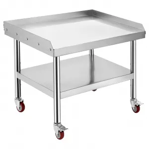 24"L x 28"W x 24"H Stainless Steel Grill Stand Table with 1000 lbs Top Shelf, Adjustable Legs, 2" Edge Baffle for Hotels & Homes
