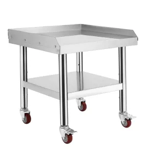 24"L x 24"W x 29"H Stainless Steel Equipment Grill Stand Table - 1000 lbs Top Shelf, 220 lbs Bottom Shelf, 2" Edge Baffle, with Wheels for Home, Hotel, and Commercial Kitchens