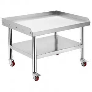 36"L x 28"W x 24"H Stainless Steel Equipment Grill Stand Table - 200 lbs Top Shelf, 2" Edge Baffle, with Wheels for Home, Hotel, and Commercial Kitchens