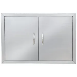 28W x 19H Inch Outdoor Kitchen Doors, Stainless Steel BBQ Double Access Door with 6 Hooks, Flush Mount for Outdoor Kitchen and BBQ Island