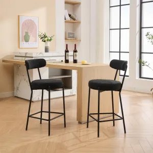 27" Boucle Bar Stools Set of 2 + Ergonomic Comfort + Plush Support + Metal Legs + Versatile Design + Kitchen & Bistro