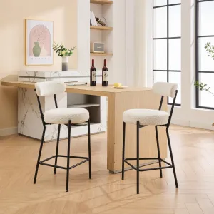 27" Boucle Bar Stools Set of 2 + Ergonomic Comfort + Plush Support + Metal Legs + Versatile Design + Kitchen Island