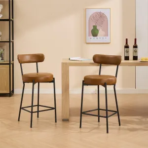 27" Boucle Bar Stools Set of 2, Boucle Counter Stools with Back for 2 People, Modern Metal Tall Bar Stools, Upholstered Counter Height Bar Chairs for Kitchen & Kitchen Island