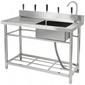 47.2"W x 19.7"D x 37.4"H Freestanding Stainless Steel Utility Sink - Single Bowl Prep Sink with Workbench, Hot & Cold Water Pipes, and Faucet for Restaurants, Laundry Rooms, Garages, Bars, and Workshops