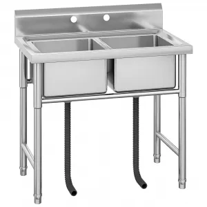 40.9"W x 22.8"D x 35.4"H Freestanding Stainless Steel Utility Sink - Double Bowl Commercial Prep Sink Without Faucet for Restaurants, Laundry Rooms, Garages, Bars, and Workshops