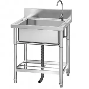 19.7"W x 21.7"D x 33.5"H Freestanding Single Bowl Sink - Utility Prep Sink with Undershelf, Faucet, Hot & Cold Water Pipes for Restaurant, Laundry, Garage, Bar, Workshop