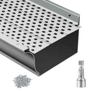Gutter Guard, 5 inch Aluminum Gutters for House Cover, 7 PCS 104 ft Total Length, 0.157'' Hole Diameter & 0.02'' Thick Gutter Guards with Scissors &Gloves Fits Any Roof or Gutter Type