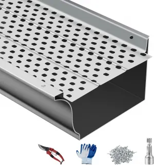 Gutter Guard, 5 inch Aluminum Gutters for House Cover, 7 PCS 28 ft Total Length, 0.157'' Hole Diameter & 0.02'' Thick Gutter Guards with Scissors &Gloves Fits Any Roof or Gutter Type