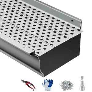 Gutter Guard, 5 inch Aluminum Gutters for House Cover, 7 PCS 208 ft Total Length, 0.157'' Hole Diameter & 0.02'' Thick Gutter Guards with Scissors &Gloves Fits Any Roof or Gutter Type