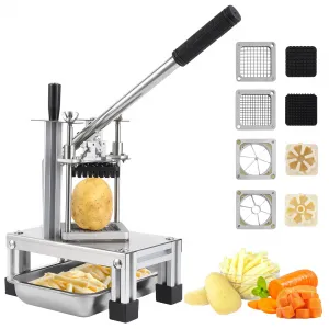 Commercial Vegetable Fruit Chopper, Stainless Steel French Fry Cutter, 4 Blades, Heavy Duty, Ergonomic Handle, Non-Slip Feet, Easy Cleaning, Ideal for Restaurants and Home Kitchens