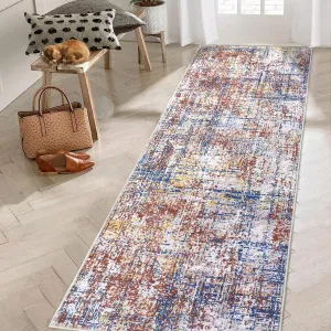 Washable Runner Rug 2x6 Runners for Hallways Non Slip Bathroom Rugs Modern Rug Soft Bedroom Rug Farmhouse Throw Rugs Kitchen Rugs Stain Resistant Carpet Entryway Rugs Indoor 2'x6' Red/Blue