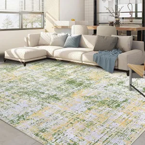Area Rug 5x7 Abstract Sketch Distressed Green Rug Non-Slip Washable Rug Bedroom Thin Rug Colorful Kitchen Rug Contemporary Carpet Living Room Play Mat