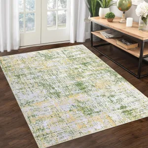 Abstract Washable Area Rug 8x10 Non Slip Living Room Rug Modern Carpet Stain Resistant Rug Low Pile Colorful Rug Contemporary Accent Floor Carpet for Bedroom Laundry Room, Green Multi