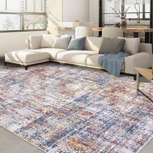 Modern Abstract Carpet,Washable Area Rug – Non-Slip , Soft & Stain-Resistant for Living Room,Bedroom, Dining Room,Farmhouse, Red/Blue