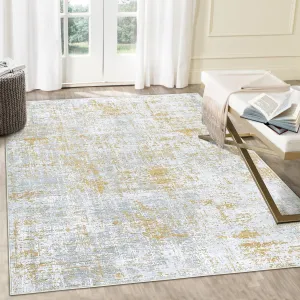 Abstract Sketch Distressed Rug 5x7 Non Slip Washable Rug Colorful Overdyed Rug for Living Room Low Pile Contemporary Carpet Thin Rug Living Room Play Mat, Yellow Multi