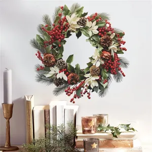 Christmas Wreath Wall Stickers Colorful Thickened Self-Adhesive Wall Decals Wallpaper New Year Merry Christmas Decoration 39 x 39cm/XMAS068