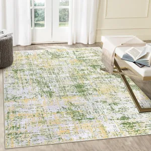 Area Rug 9x12 Abstract Contemporary Area Rugs Non Slip Washable Rug Ultra Soft Rug Colorful Overdyed Mat Low Pile Thin Rug Stain Resistant Distressed Rugs for Living Room Bedroom, Green Multi