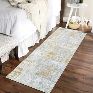 Runner Rug 2x6 Abstract Sketch Distressed Rug Machine Washable Hallway Rug Non Slip Kitchen Rug Yellow Multi Colorful Overdyed Thin Rug Contemporary Carpet for Living Room, Yellow Multi