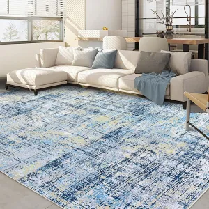 Modern Area Rugs 5x7 Rug for Living Room Washable Rug Non Slip Abstract Area Rug for Bedroom Soft Throw Rugs Contemporary Stain Resistant Carpet for Dining Room 5'x7' Blue/Light Yellow