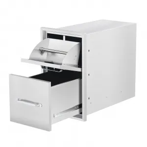 Outdoor Kitchen Drawers with Paper Towel Holder, 13" W x 20.5" H x 23" D Double BBQ Access Drawers, Stainless Steel Flush Mount BBQ Island Drawers for Outdoor Kitchen, Grill Station