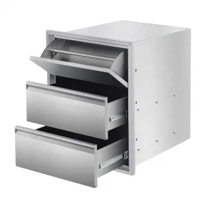 Outdoor Kitchen Drawers with Paper Towel Holder, 16" W x 21" H x 23" D Triple BBQ Access Drawers, Stainless Steel Flush Mount BBQ Island Drawers for Outdoor Kitchen, Grill Station