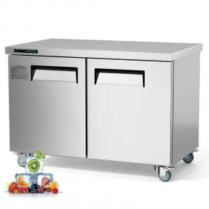 12.85 cu. ft Commercial Refrigerator 48" Undercounter Worktop Refrigerator Double Door Stainless Steel Cooling Fridge with Lock for Bar Kitchen