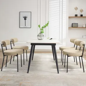 Mid-Century Dining Chairs Set of 2, Boucle Dining Room Chairs, Round Upholstered Chairs with Adjustable Legs - (Camel Color, Black Leg)