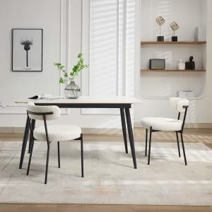Mid-Century Dining Chairs Set of 2, Boucle Dining Room Chairs, Round Upholstered Chairs with Adjustable Legs - (White, Black Leg)
