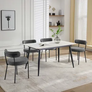 Mid-Century Dining Chairs Set of 2, Boucle Dining Room Chairs, Round Upholstered Chairs with Adjustable Legs - (Light Grey, Black Leg)