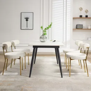 Mid-Century Dining Chairs Set of 2, Boucle Dining Room Chairs, Round Upholstered Chairs with Adjustable Legs - (White, Golden Leg)