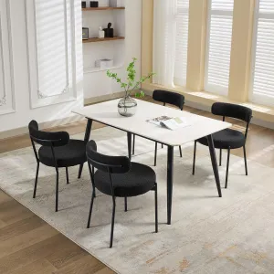 Mid-Century Dining Chairs Set of 2, Boucle Dining Room Chairs, Round Upholstered Chairs with Adjustable Legs - (Black, Black Leg)