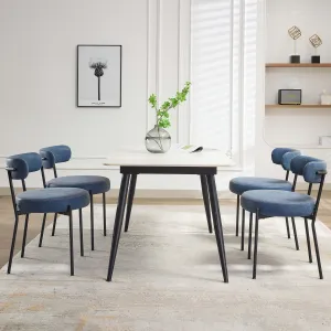 Mid-Century Dining Chairs Set of 2, Leather Dining Room Chairs, Round Upholstered Chairs with Adjustable Legs - (Blue, Black Leg)