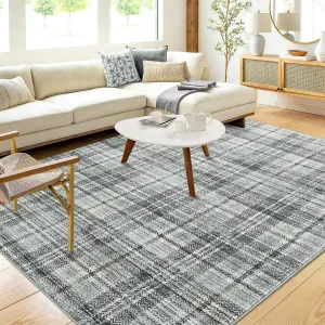 Plaid Green 4x6 Modern Area Rug for Living Room Throw Rugs with Rubber Backing Washable Rugs Tartan Bedroom Rugs Soft Rug No Shedding Floor Mats for Entryway Office Rug