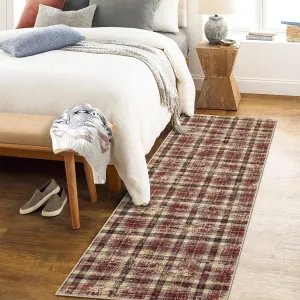 Plaid Red 2x6 Modern Runner Rug Hallway Bathroom Rugs Washable Rugs for Living Room Bedroom Plaid Rug Tartan Area Rug Soft Carpet Farmhouse Small Rug Non Slip Kitchen Rugs Entryway Rug Laundry